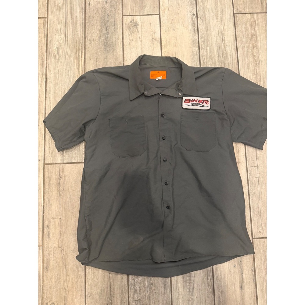 Biker Trash Mens Work Shirt Charcoal Gray Short Sleeve Button Up XL S364